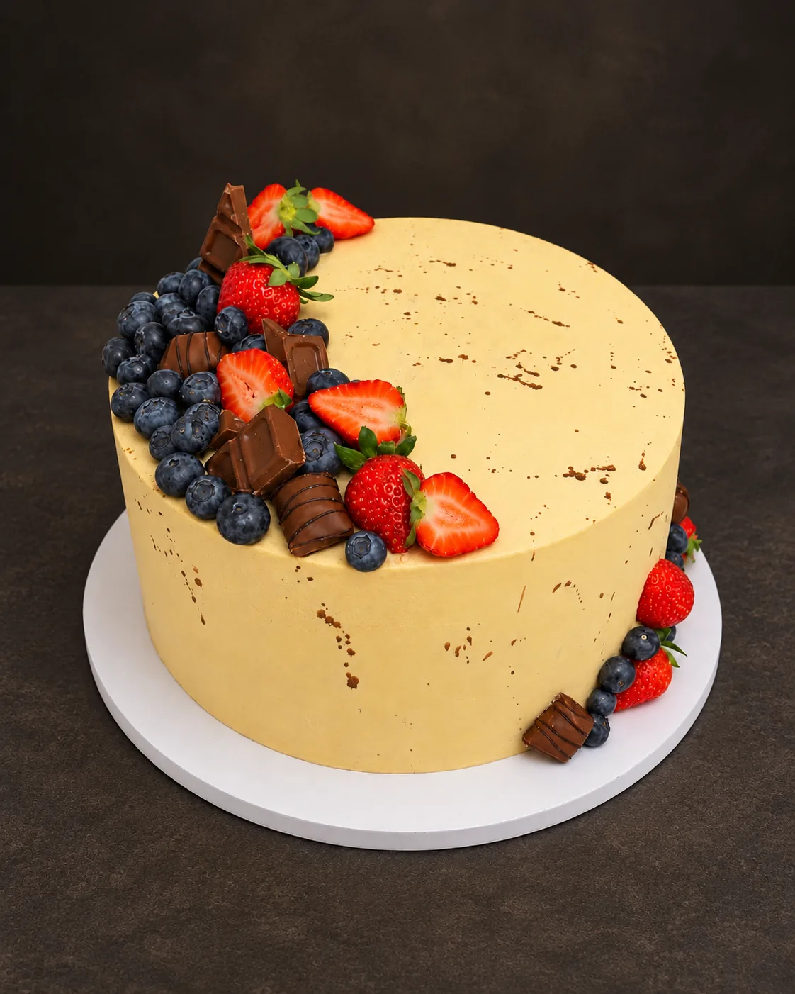Cake with berry and chocolate decoration