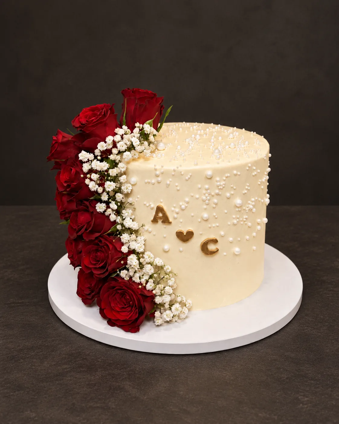 Cake with burgundy roses