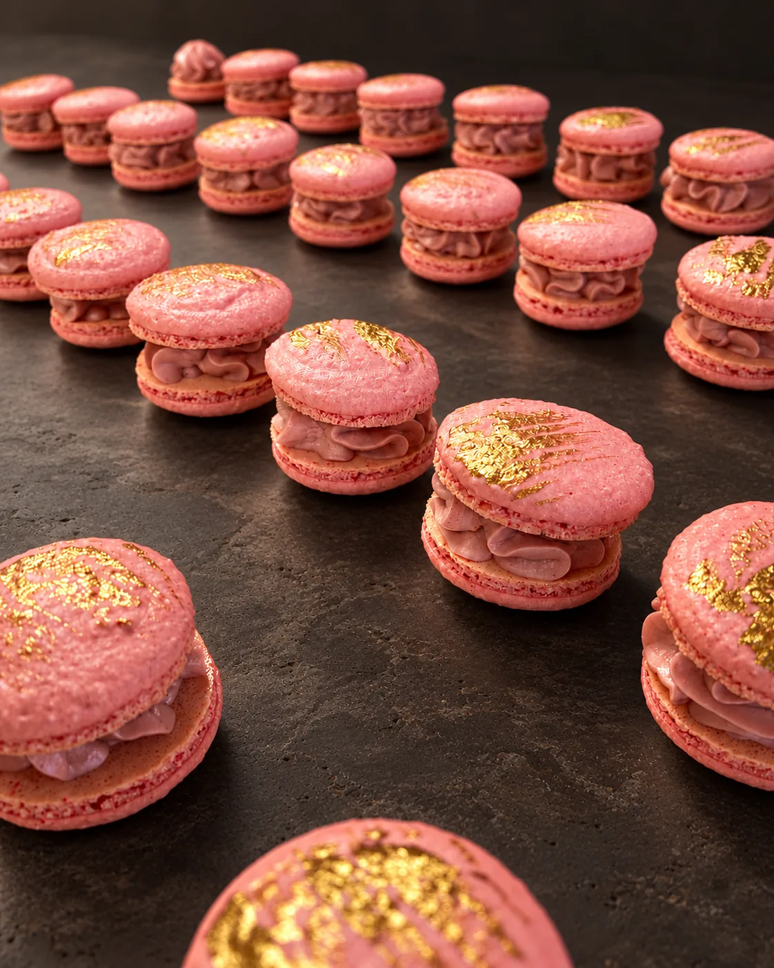 Pink macarons with gold details