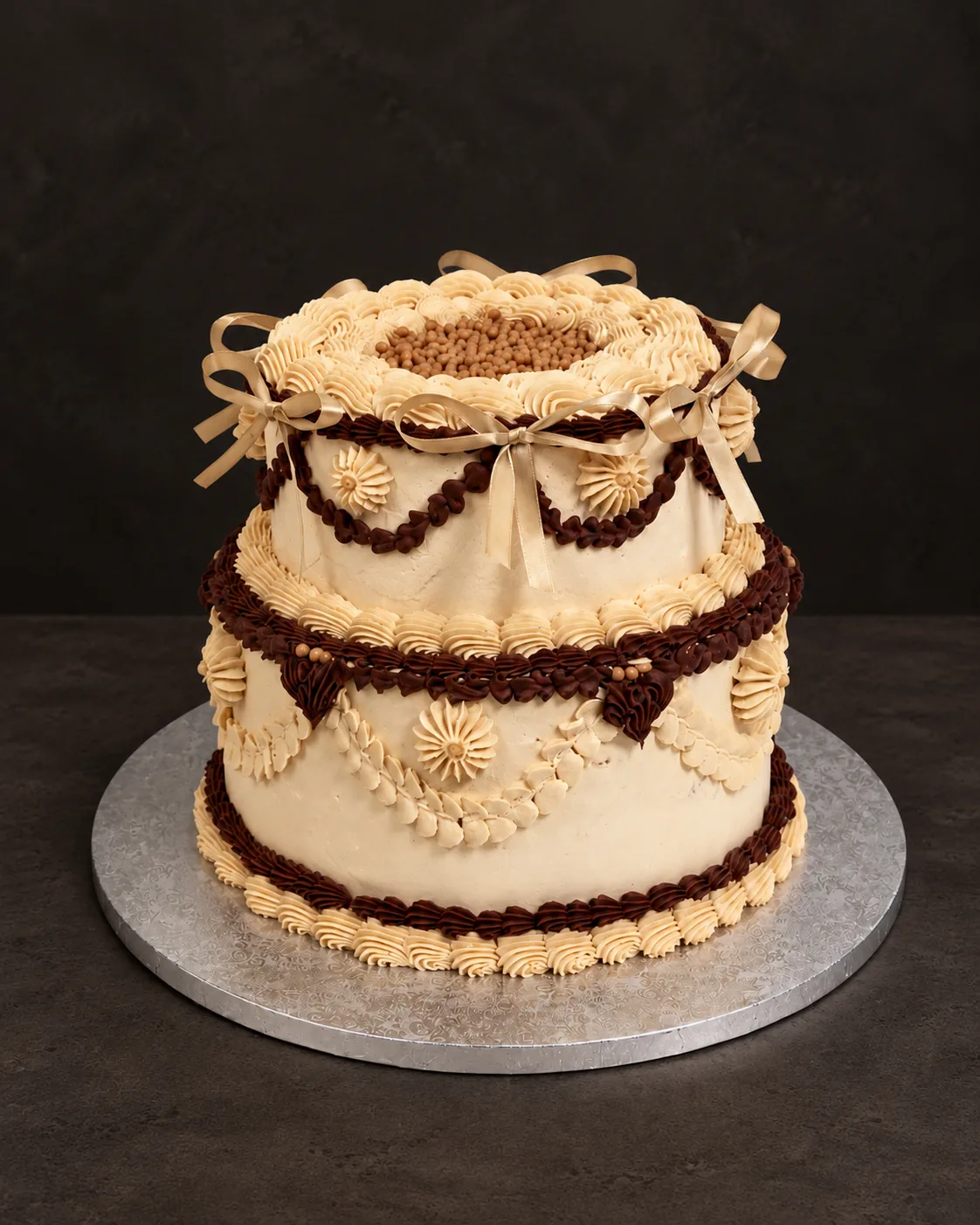 Two-tier ribbon cake